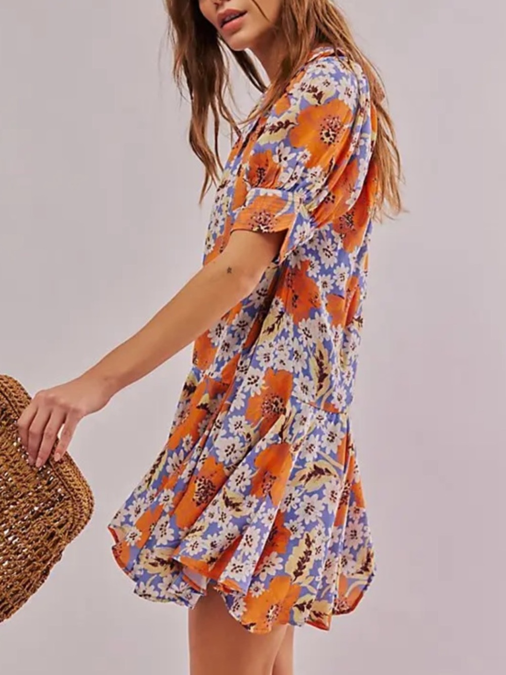 Free People Sugar Crush Floral Mini Dress XS NWOT Cobalt Boho Drop Waist